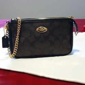 Signature Style Brown COACH Wristlet Gold Chain